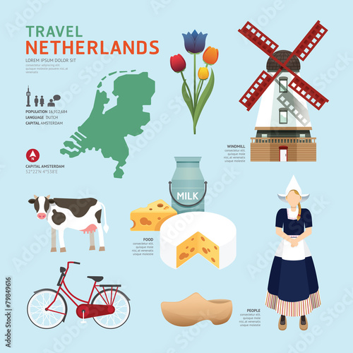 Cuadros en Lienzo Netherland Flat Icons Design Travel Concept.Vector