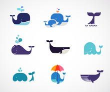 Collection Of Vector Whale Icons