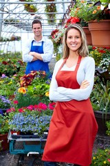 Poster - Florist working with flowers in greenhouse.