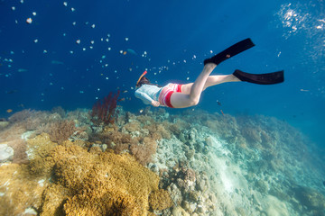 Wall Mural - Woman snorkeling