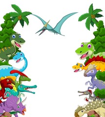 Sticker - Dinosaur cartoon with landscape background