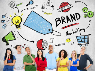 Wall Mural - Diverse People Thinking Planning Marketing Brand Concept