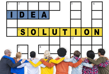 Wall Mural - Solution Ideas Plan Solving Result Crossword Concept