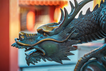 Canvas Print - Sacred bronze dragon sculpture  at Shitennoji Temple in OSaka