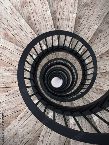 Obraz w ramie Spiral stairs with black balustrade