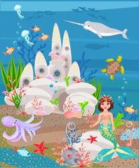 Wall Mural - Mermaid and underwater castle
