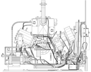 Wall Mural - Wire-frame industrial equipment engine. EPS 10 vector format