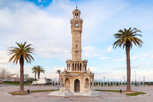 Empty Konak Square View With Historical Clock Tower. Izmir