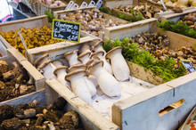 Fresh Mushrooms In A French Market In Paris, France