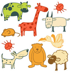 Sticker - Set of animals, birds and insects characters.