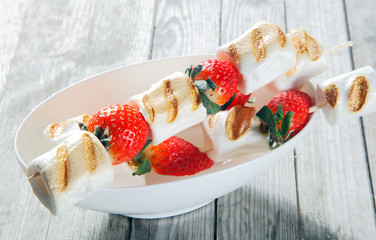 Grilled Marshmallows and Strawberries on Sticks