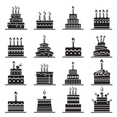 Wall Mural - monochrome design of birthday cake set