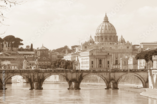 Nowoczesny obraz na płótnie Vatican view and Ponte Sant'Angelo across Tiber in Rome