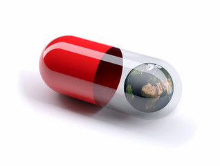 red pill filled with earth