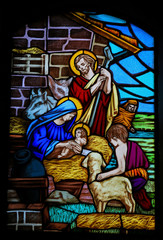 Papier Peint - Stained Glass - Nativity Scene at Christmas