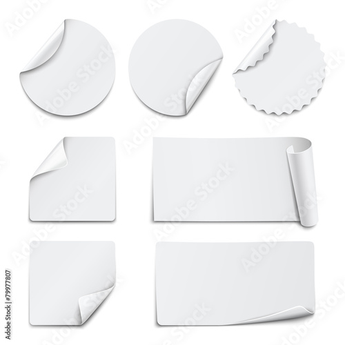 Fotografie, Obraz Set of white paper stickers on white background