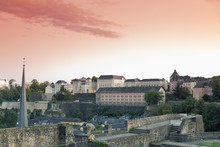 Luxembourg, Luxembourg City, View From The Casemates, Castle Of Lucilinburhuc, On Neumuenster Convent And The City In The Evening Light