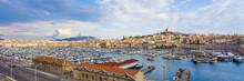 France, Provence-Alpes-Cote D'Azur, Bouches-du-Rhone, Marseille, Port Vieux, View To Harbor And Old Town, Panorama