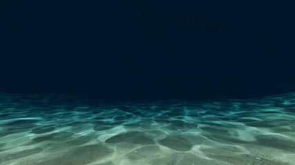 Sandy bottom, blue and surface underwater. 3d render