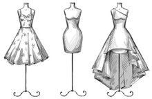 Set Of Mannequins. Dresses. Fashion Illustration.