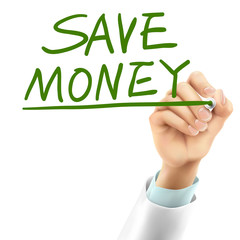 Wall Mural - doctor writing save money words