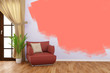 canvas print picture - Wand malern bei Renovierung im Wohnzimmer
