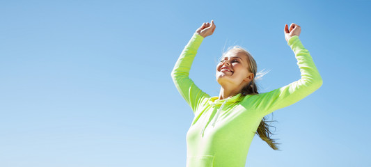 Poster - woman runner celebrating victory