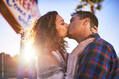 Fotografie, Obraz romantic couple in passionate kiss in vegas