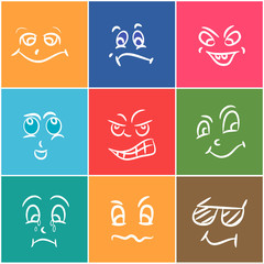 Canvas Print - Colorful set of funny faces with different expressions.