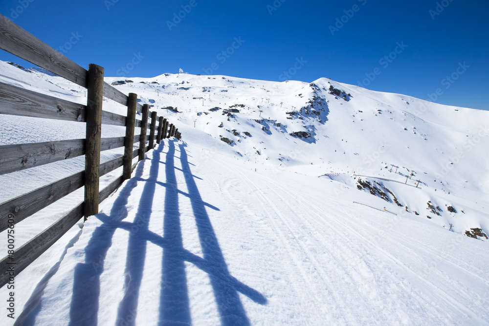 Slope on the skiing resort in Sierra Nevada, Granada
