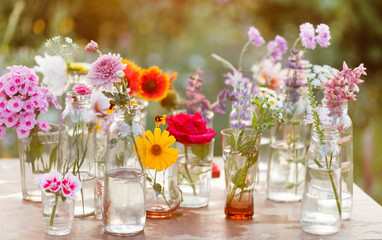 nice flowers in the bottles