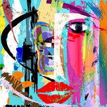 Abstract Woman's Face, With Paint Strokes And Splashes