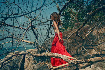 Canvas Print - Tribal style girl on the stone rocks