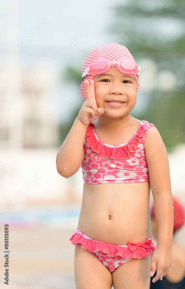 bikini girls little Little cute Asian girl on bikini suit の Stock フォト | Adobe Stock