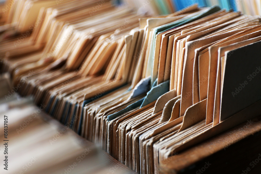 Catalog cards in library, closeup