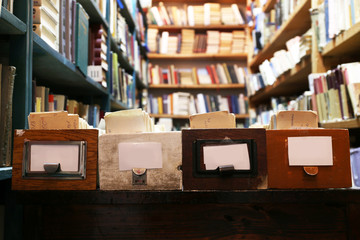 Poster - Catalog cards and books in library, closeup