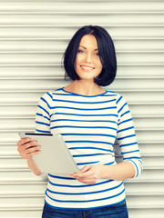 Poster - happy woman with tablet pc computer