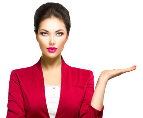 Wall Mural - business woman showing empty copyspace on the open hand palm