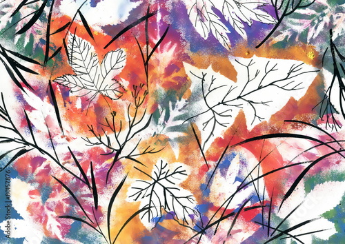 Naklejka na szybę Watercolor leaves