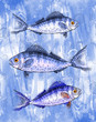 Стая голубых рыб.Рисунок-иллюстрация.