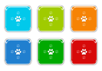 Wall Mural - set of squared colorful buttons with pet footprints symbol