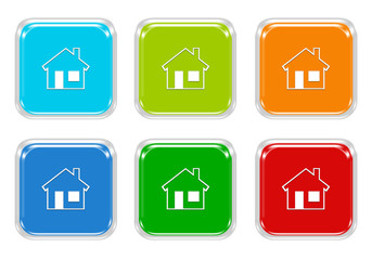 Wall Mural - set of squared colorful buttons with house symbol