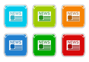 Wall Mural - set of squared colorful buttons with news symbol