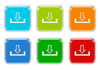 Wall Mural - set of squared colorful buttons with download symbol