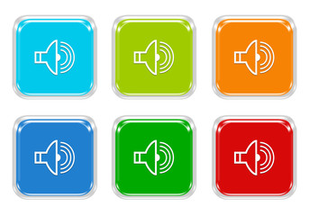Wall Mural - set of squared colorful buttons with speaker symbol