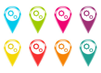 Wall Mural - set of icons for markers on maps with gears symbol