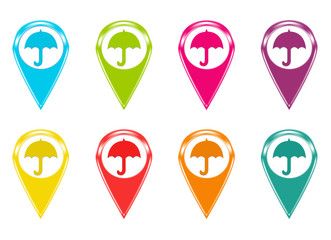 Wall Mural - set of icons for markers on maps with umbrella symbol
