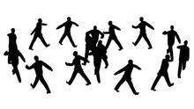 Silhouette Group Of People Marching In Circles Isolated