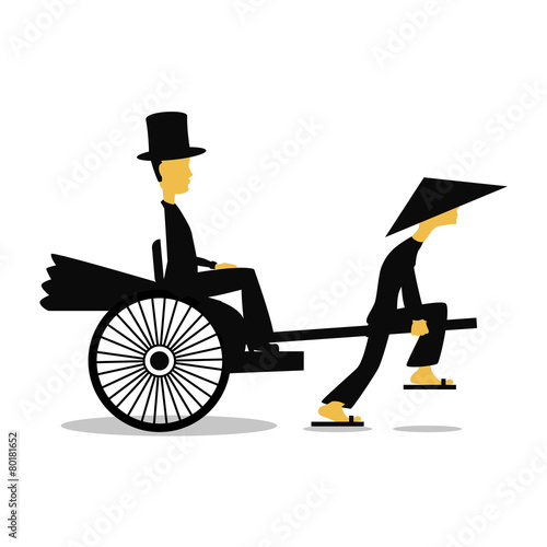 Valokuva Rickshaw is picking up a european man by a traditional asian