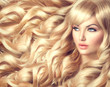 canvas print picture - Beautiful model girl with long curly blond hair